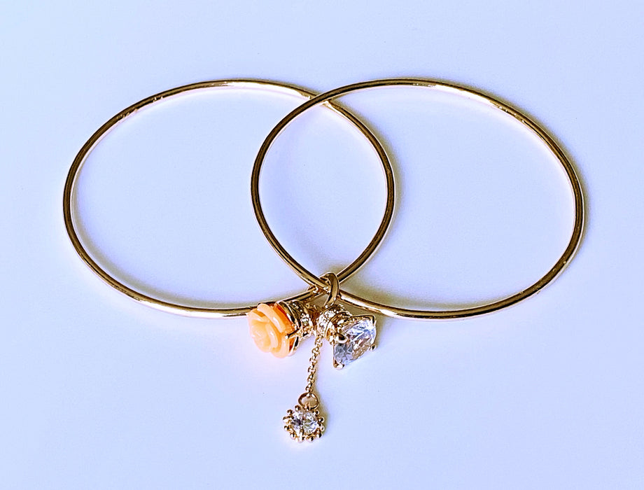 Gold Bangles With Rose And Crystal Charms